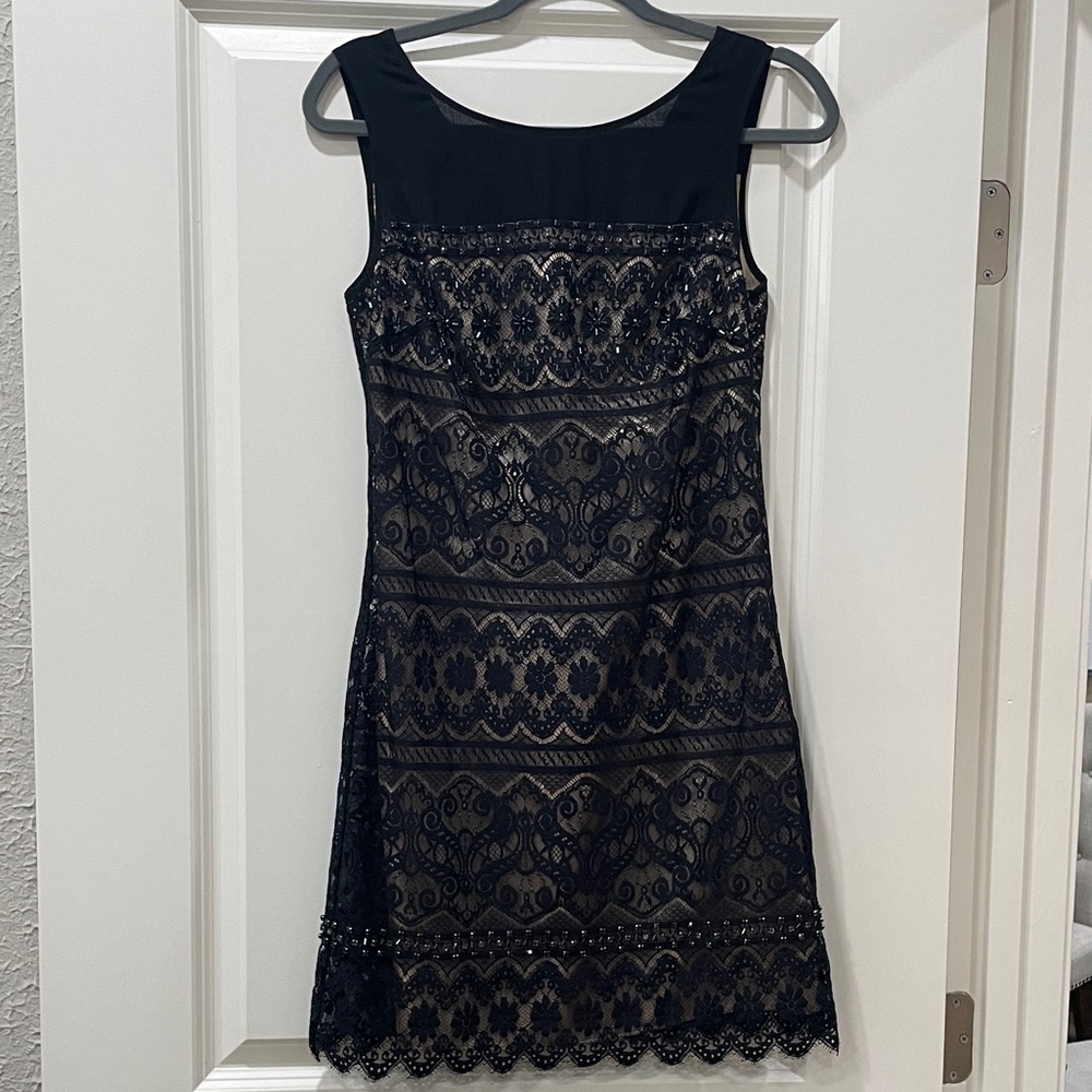 Laundry By Shelli Segal Black Lace Dress with Nude Underlay